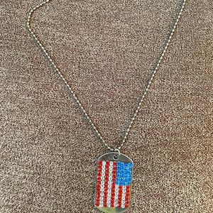RHINESTONE AMERICAN FLAG Dog Tag-Style Necklace